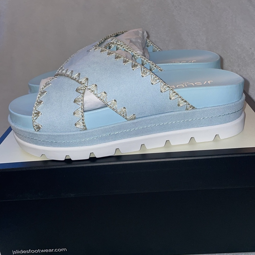 NWT J/SLIDES BAE Light Blue Faux Suede Sandal - Picture 11 of 14